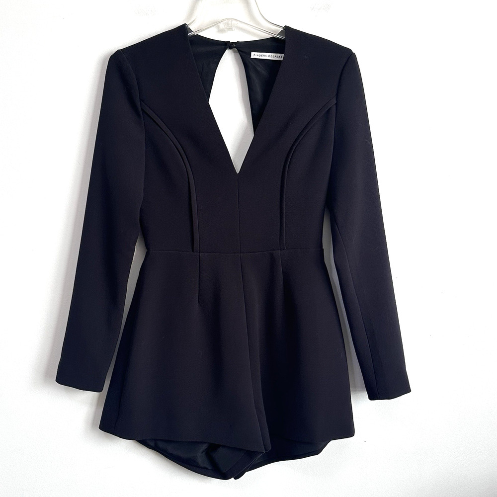 Finders Keepers Round Up Playsuit Romper Black‎ XS V Neck Long Sleeve Party Club